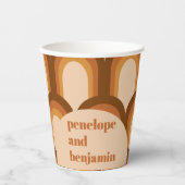 Groovy Retro 70er Pattern Brown Individuelle Name Pappbecher (Vorderseite)