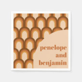 Groovy Retro 70er Pattern Brown Individuelle Name  Serviette (Vorderseite)