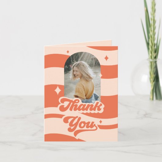 Groovy Retro 70er Peach Abschluss Dankeschön Karte (Vorderseite)