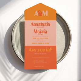 Groovy Retro 70er Peach Orange Bold Wedding All In One Einladung