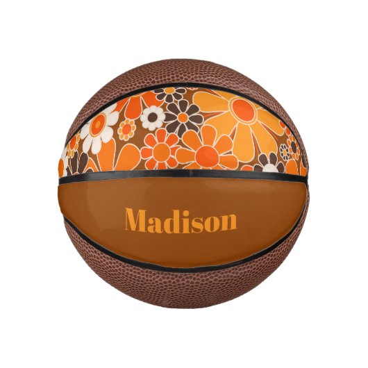 Groovy Retro 70er Personalisiert für ihre Bloral Mini Basketball (Vorderseite)