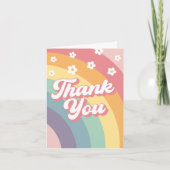 Groovy Retro 70er Rainbow Baby Shower Dankeskarte (Vorderseite)