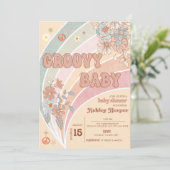 Groovy Retro 70er | Rainbow Baby Shower Einladung (Stehend Vorderseite)