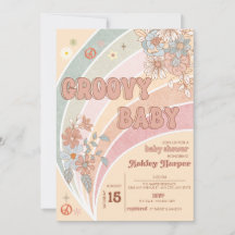 Groovy Retro 70er | Rainbow Baby Shower Einladung
