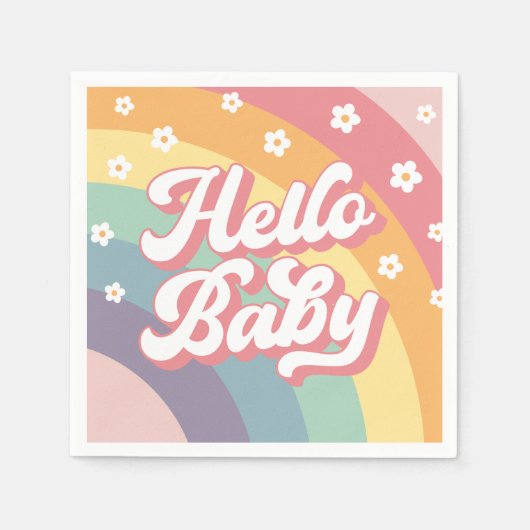 Groovy Retro 70er Rainbow Baby Shower Serviette (Vorderseite)