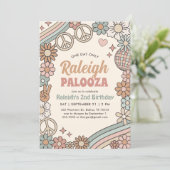 Groovy Retro 70er Rainbow Birthday Einladung (Stehend Vorderseite)