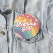 Groovy Retro 70er Rainbow Birthday Girl Button (Beispiel)