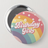 Groovy Retro 70er Rainbow Birthday Girl Button (Vorne & Hinten)