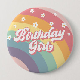 Groovy Retro 70er Rainbow Birthday Girl Button