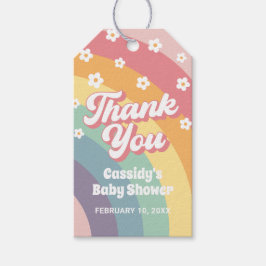 Groovy Retro 70er Rainbow Daisy Baby Shower Geschenkanhänger