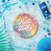 Groovy Retro 70er Rainbow Daisy Baby Shower Pappteller (Party)