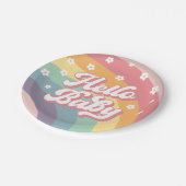 Groovy Retro 70er Rainbow Daisy Baby Shower Pappteller (Schrägansicht)