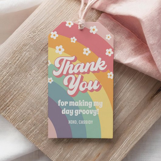 Groovy Retro 70er Rainbow Daisy Birthday Geschenkanhänger