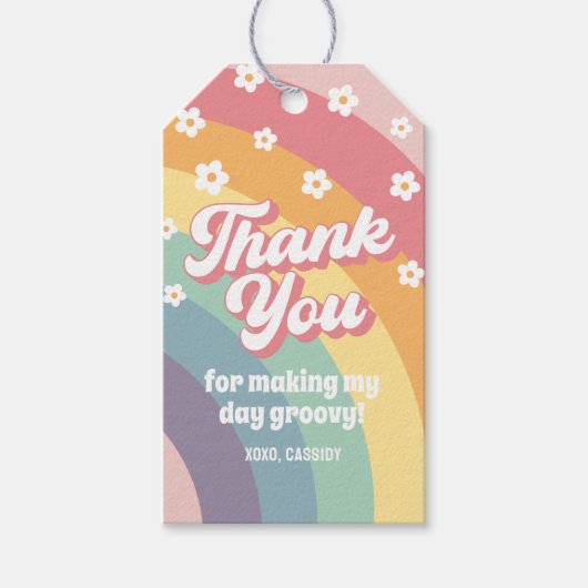 Groovy Retro 70er Rainbow Daisy Birthday Geschenkanhänger (Vorderseite)