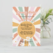 Groovy Retro 70er Sunshine Daisy Girl Baby Einladung (Stehend Vorderseite)