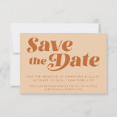 Groovy Retro 70er Typografie Rainbow Pattern Brown Save The Date (Vorderseite)