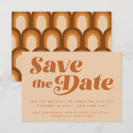 Groovy Retro 70er Typografie Rainbow Pattern Brown Save The Date