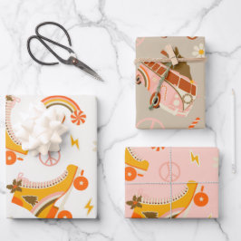 Groovy Retro 70er Weihnachten Geschenkpapier Set