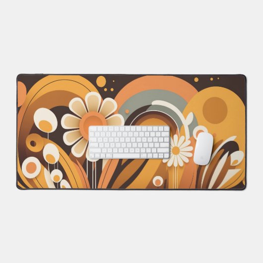 Groovy Retro 70s Abstract Floral Schreibtischunterlage (Tastatur & Maus)
