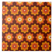 Groovy retro 70s boho hippie orange flower pattern fliese (Vorderseite)