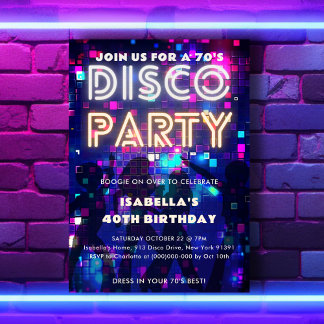Groovy Retro 70's Disco Party Geburtstag Einladung