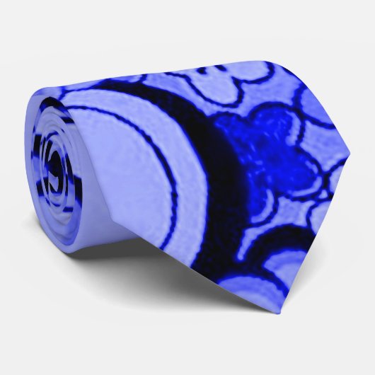 Groovy Retro abstrakte Blumen-Saphir-Blau-Krawatte Krawatte (Gerollt)