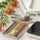Groovy Retro Abstrakte Linien Monogramm Schlüsselanhänger (Vorderseite rechts)