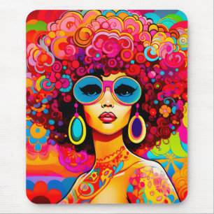 Groovy Retro Afro Chic Pop Art Mousepad