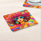 Groovy Retro Afro Chic Pop Art Rechteckiger Pappuntersetzer (angewinkelt)