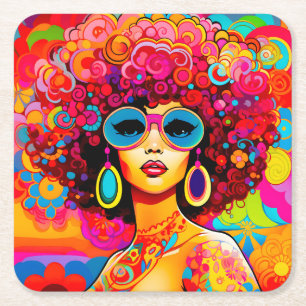 Groovy Retro Afro Chic Pop Art Rechteckiger Pappuntersetzer