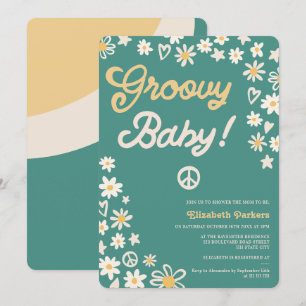 Groovy Retro aquamarin Boho Babydusche Einladung