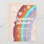 Groovy Retro Aquarell Abschluss Brunch Einladung (Vorne/Hinten)