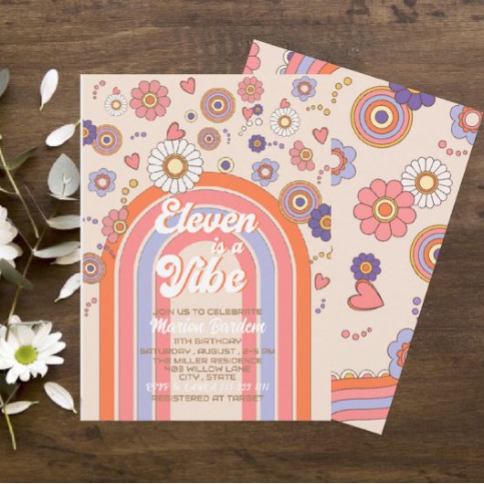 Groovy Retro Aquarell Elf ist ein vibe Baby cel Einladung