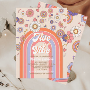 Groovy Retro Aquarell Five ist ein vibe Baby cel Einladung