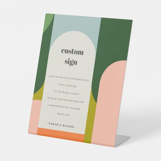 Groovy Retro Arch Abstrakte Hochzeit Custom Party Sockelschild (Vorderseite)