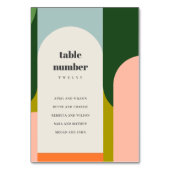 Groovy Retro Arch Abstrakte Hochzeitssitzkarte Tischnummer (Rückseite)