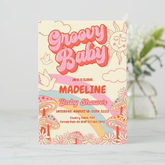 Groovy Retro Baby Dusche Einladung