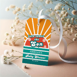 Groovy Retro Baby Dusche Geschenk Tag Sonnenschein Geschenkanhänger