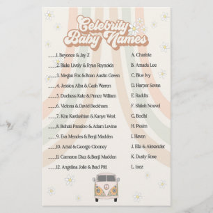 Groovy Retro Baby Dusche Spiel Berühmtheit Babynam