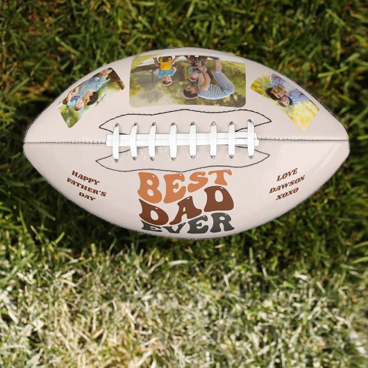 Groovy Retro Bester Vater je 3 Foto Personalisiert Football