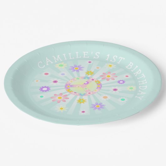 Groovy Retro Birthday Pappteller (Schrägansicht)