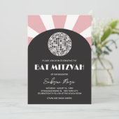 Groovy Retro Black Pink Disco Bat Mitzvah Einladung (Stehend Vorderseite)