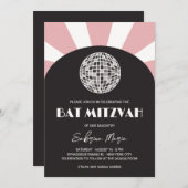 Groovy Retro Black Pink Disco Bat Mitzvah Einladung (Vorne/Hinten)