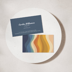 Groovy Retro Blaue Gelbe Wellenlinien Trendy Visitenkarte