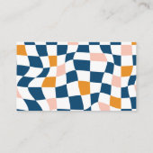 Groovy Retro Blue Abstrakt Checkerboard Trendy Visitenkarte (Rückseite)