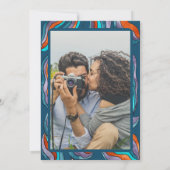 Groovy Retro Blue Foto Hochzeit Probe Dinner Einladung (Rückseite)