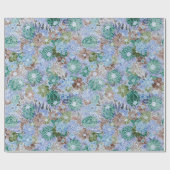 Groovy Retro Blue Protea und Daisy Muster Geschenkpapier (Flach)