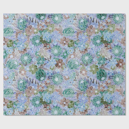 Groovy Retro Blue Protea und Daisy Muster Geschenkpapier (Flach)