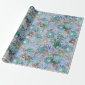 Groovy Retro Blue Protea und Daisy Muster Geschenkpapier (Ungerollt)