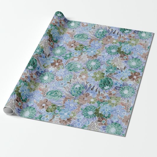 Groovy Retro Blue Protea und Daisy Muster Geschenkpapier (Ungerollt)